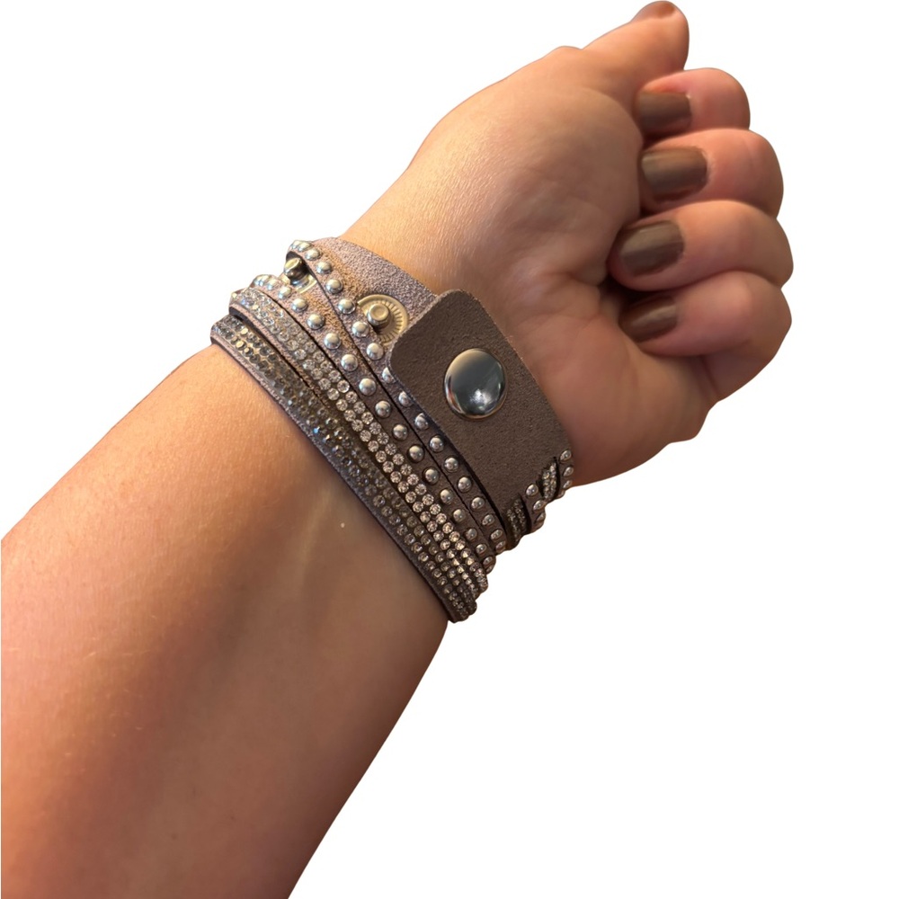 Silver Grey Studded Wrap Bracelet - Picture 3 of 5